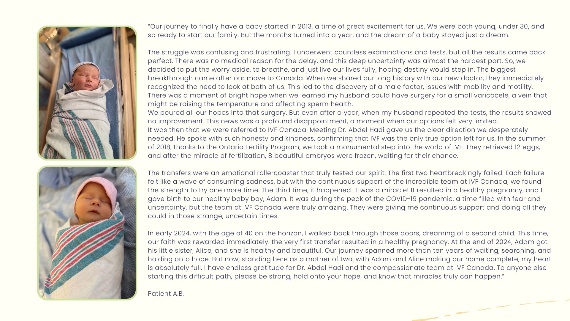 Patient Testimonials - Ontario Fertility Program